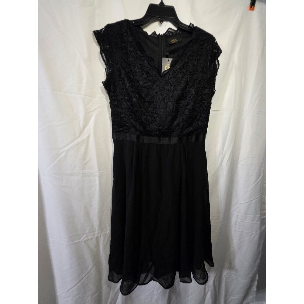 Dressystar Women's Black Lace Chiffon Fit & Flare Dress Plus XL Knee Length